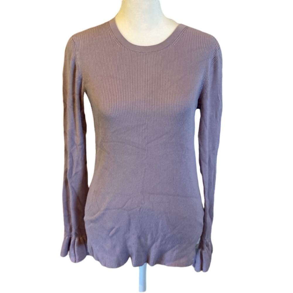 Ann Taylor Factory ribbed sweater. Size M. Lavender. Ruffle cuffs, long sleeves.